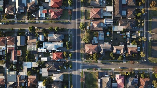Arial view of a suburban street in Australia