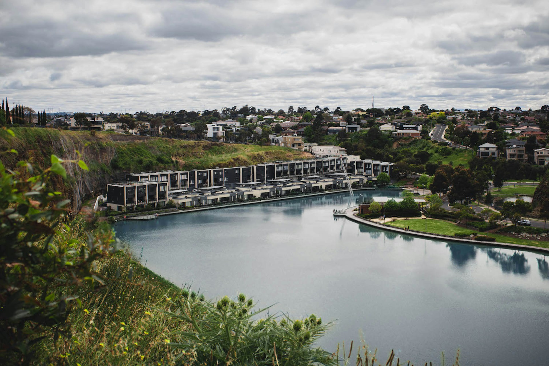new housing development looking out over a lake in Melbourne.